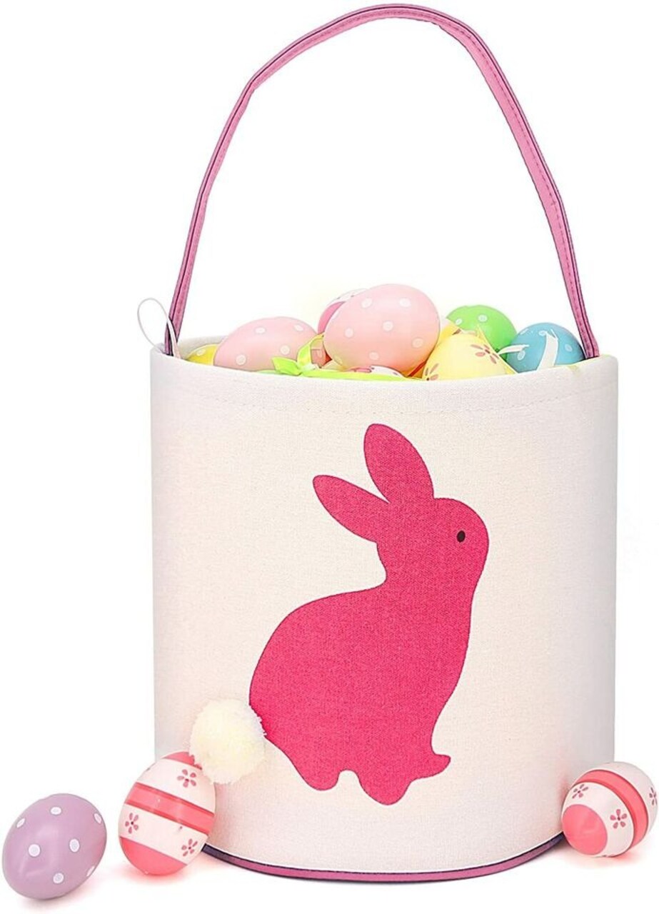 Easter Bunny Ear Bag & Basket, Dual Layer Canvas Bag for Easter Egg Hunt Basket